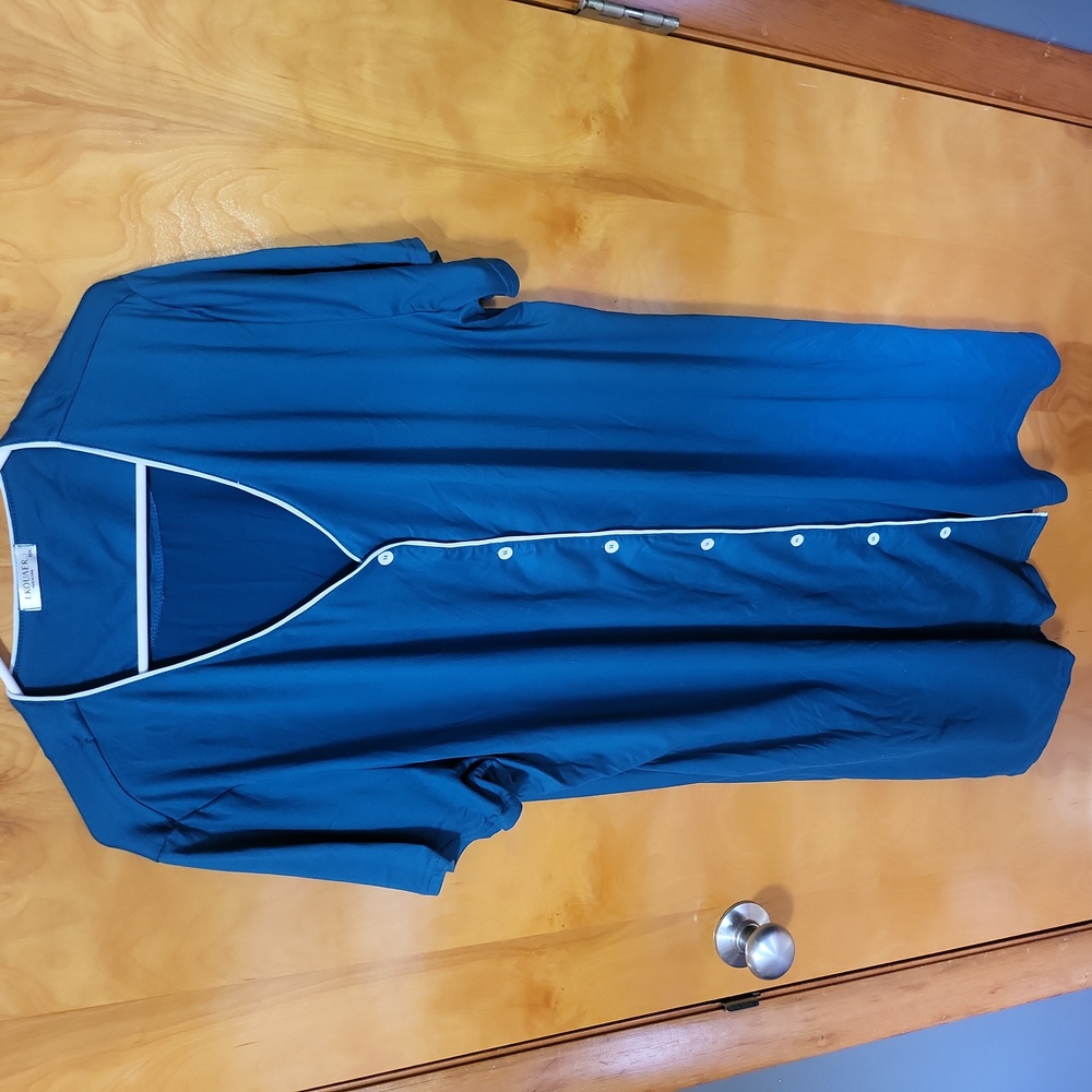 Ekouaer Short Sleeve Button Down Nightgown Teal V-Neck Sleepwear Pajama XXXL